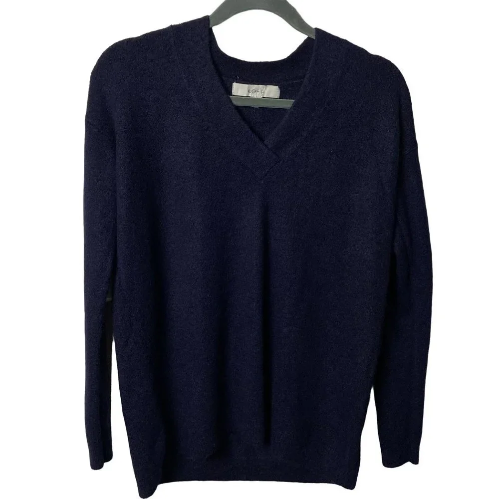 Ann Taylor Loft Women Deep Purple V-Neck Long Sleeve Pullover Sweater Size Small